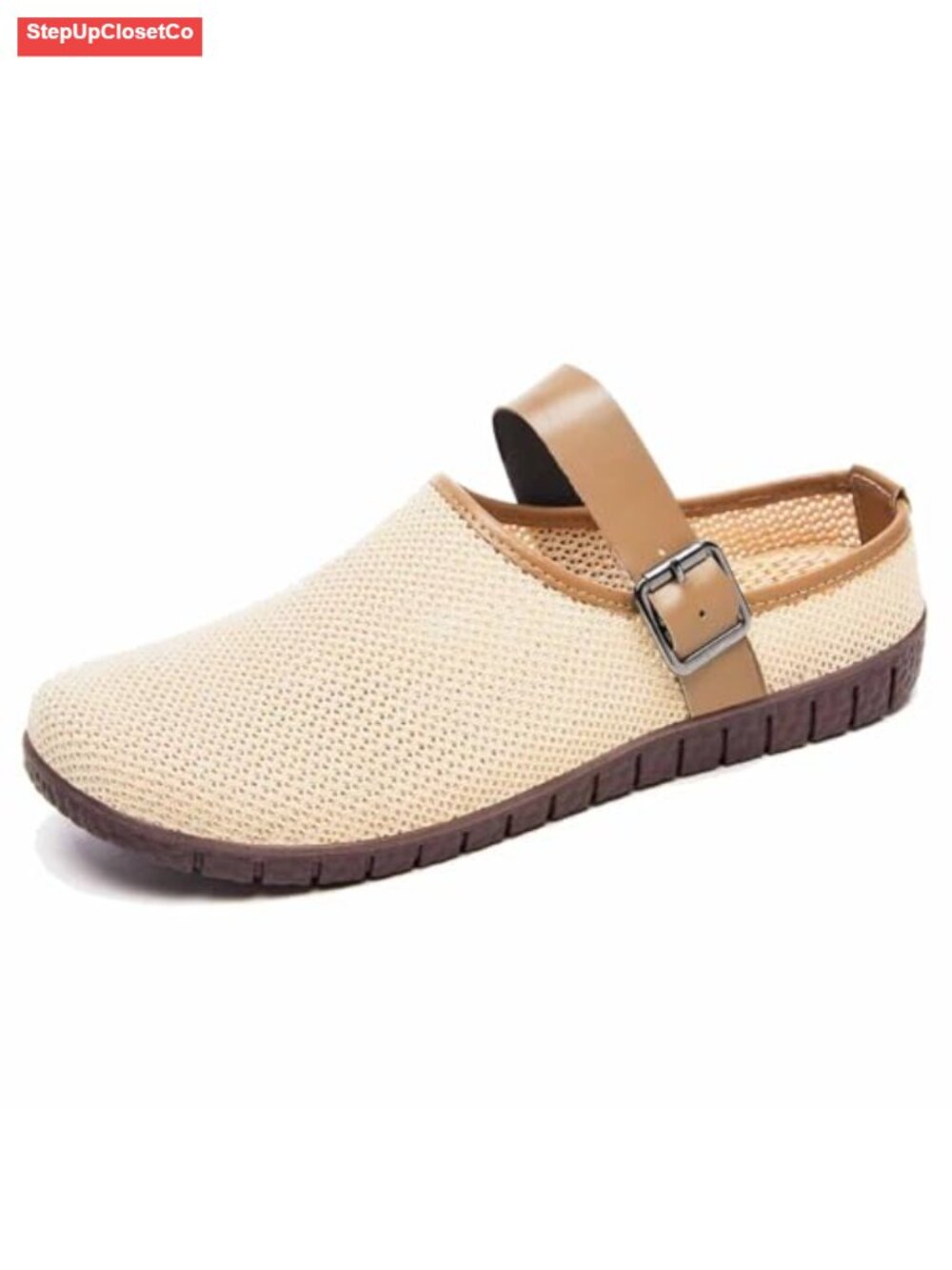 Women's Breathable Mesh Mary Jane Mules with Buckle Strap, Non-Slip Slip-On